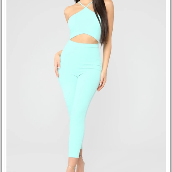 Fashion Nova Pants - Fashion Nova Mint halter jumpsuit